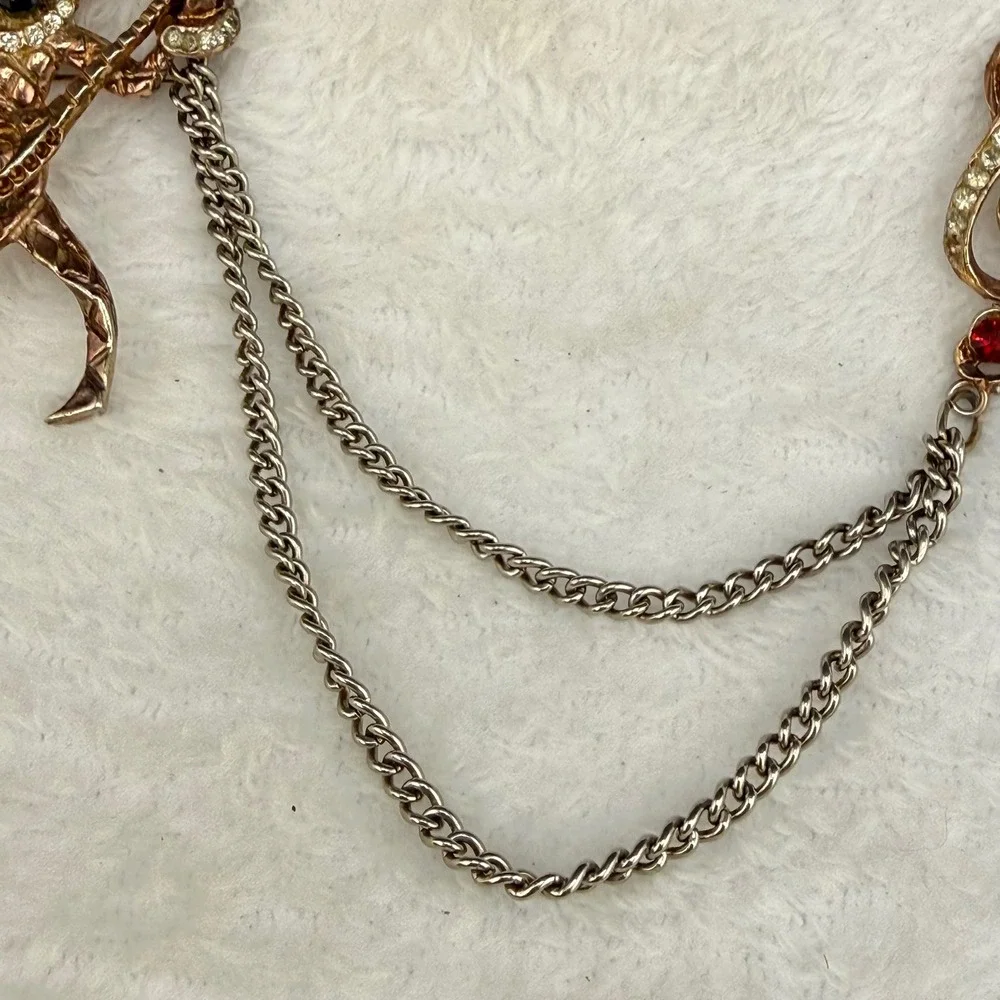 Vintage Chatelaine Brooch Mandle? Musician Gold Tone Rhinestone Music Note